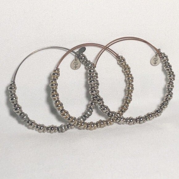Alex and Ani Nile Russian Silver Expandable Bracelet Set of 3 - Picture 2 of 6